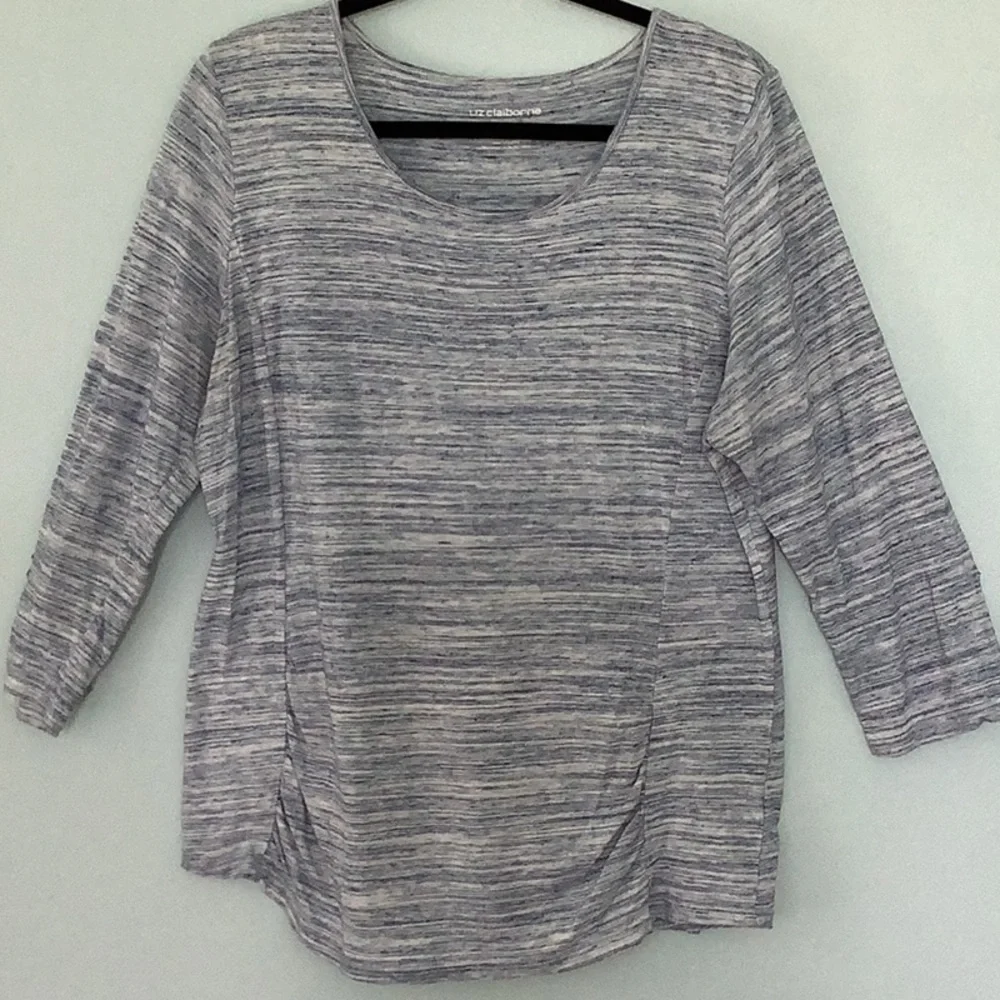 Liz Claiborne Weekend blue/white stripe scoop neck, 3/4 sleeve top Size XL - Picture 2 of 10